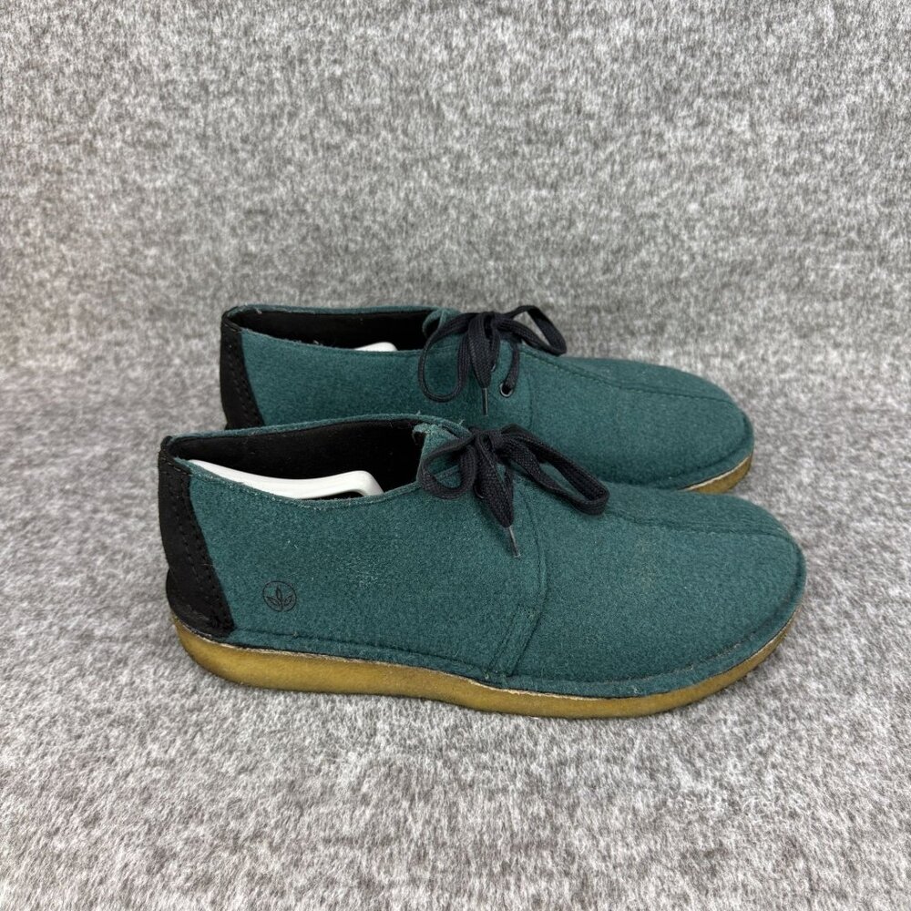 ✅Mens 11 Clarks Originals Desert Trek Green Felt Shoes Vegan Made Bank Robber